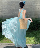 Simple Fashion Mint Green Ruffled Hem Design A-line Beach Holiday Halter Dress HZ1024