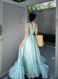 Simple Fashion Mint Green Ruffled Hem Design A-line Beach Holiday Halter Dress HZ1024