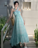 Simple Fashion Mint Green Ruffled Hem Design A-line Beach Holiday Halter Dress HZ1024