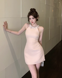 Fashion Pink Beading Design A-line Halter Homecoming Dress HZ1024