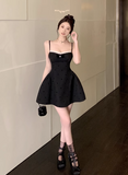 Cute Black Spaghetti Strap Backless Bow Design A-line Lace Homecoming Dress HZ1024