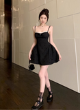 Cute Black Spaghetti Strap Backless Bow Design A-line Lace Homecoming Dress HZ1024