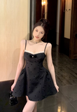 Cute Black Spaghetti Strap Backless Bow Design A-line Lace Homecoming Dress HZ1024