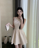 Fashion Beige Sleeveless Pearl Beading Design A-line Homecoming Dress HZ1024