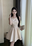 Fashion Beige Sleeveless Pearl Beading Design A-line Homecoming Dress HZ1024