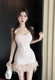 Fashion Pink Sweetheart Fluffy Hem Design A-line Strapless Homecoming Dress HZ1024