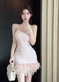 Fashion Pink Sweetheart Fluffy Hem Design A-line Strapless Homecoming Dress HZ1024