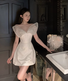 Fashion Beige Satin Sequin Butterfly Design A-line Spaghetti Strap Homecoming Dress HZ1024