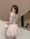 New Style Champagne Appliqued Floral Design A-line Spaghetti Strap Homecoming Dress HZ1024