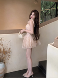 New Style Champagne Appliqued Floral Design A-line Spaghetti Strap Homecoming Dress HZ1024