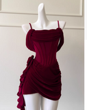 Vintage Burgundy Spaghetti Strap Sheath Party Dresses Homecoming Dresses, HZ1024