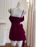 Vintage Burgundy Spaghetti Strap Sheath Party Dresses Homecoming Dresses, HZ1024