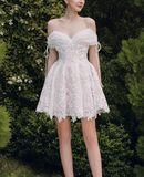 Vintage White Spaghetti Strap Appliqued A-line Party Dresses Homecoming Dresses, HZ1024