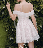 Vintage White Spaghetti Strap Appliqued A-line Party Dresses Homecoming Dresses, HZ1024