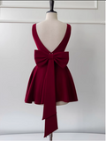 Vintage Burgundy Bow Design A-line Party Dresses Homecoming Dresses, HZ1024