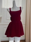 Vintage Burgundy Bow Design A-line Party Dresses Homecoming Dresses, HZ1024