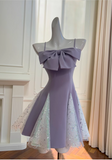 New Fashion Purple Bow Sequin Design A-line Spaghetti Strap Party Dresses Homecoming Dresses, HZ1024