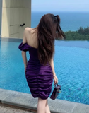 Fashion Purple Off-the-shoulder Bodycon Design A-line Party Dresses Homecoming Dresses, HZ1024