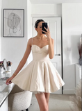 Fashion Beige Sweetheart Spaghetti Strap Design A-line Party Dress Homecoming Dress HZ1024