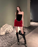 New Red & Black Patchwork Design A-line Strapless Party Dress Homecoming Dress HZ1024