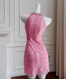 New Fashion Rose Pink Beading Sequin Sheath Short Party Dress Homecoming Dresses HZ1024