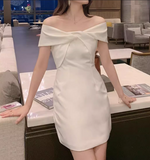 Vintage White Off-the-shoulder Satin Short Party Dress Homecoming Dresses HZ1024