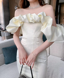 New Fashion White Off-the-shoulder Satin Sheath Short Party Dress Homecoming Dresses HZ1024