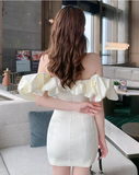 New Fashion White Off-the-shoulder Satin Sheath Short Party Dress Homecoming Dresses HZ1024