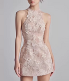 Vintage Beige Applique Sheath Short Party Dress Homecoming Dresses HZ1024