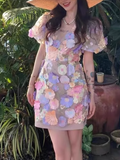 Colorful Applique Design A-line Short-sleeved Party Dress Homecoming Dresses HZ1024