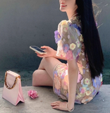 Colorful Applique Design A-line Short-sleeved Party Dress Homecoming Dresses HZ1024