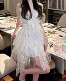 Vintage White Lace V-neck A-line Tulle Short Party Dress Homecoming Dresses HZ1024