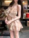 Retro Champagne 3D Flower Design Tulle Design A-line Short Party Dress Homecoming Dresses HZ1024