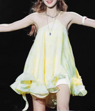 New Fashion Light Yellow Single Shoulder Strap Ruffled Hem Design Summer Party Dress Homecoming Dress HZ1024