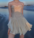 New Fashion White Sweetheart Spaghetti Strap Ruffled Hem Design Summer Party Dress HZ1024