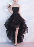 Vintage Black Strapless Ruffled Hem Design A-line Tulle Party Dress Homecoming Dress HZ1024