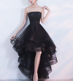 Vintage Black Strapless Ruffled Hem Design A-line Tulle Party Dress Homecoming Dress HZ1024