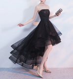 Vintage Black Strapless Ruffled Hem Design A-line Tulle Party Dress Homecoming Dress HZ1024