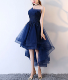 Retro Navy Blue Strapless Ruffled Hem Design A-line Tulle Party Dress Homecoming Dress HZ1024