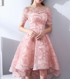 Vintage Pink Applique Off-the-shoulder Design A-line Tulle Party Dress Homecoming Dress HZ1024