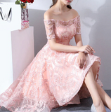 Vintage Pink Applique Off-the-shoulder Design A-line Tulle Party Dress Homecoming Dress HZ1024