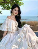 Vintage Ivory Strapless Ruffled Hem Design Elegant Beach Holiday A-Line Summer Dress HZ1024