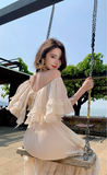 Vintage Ivory Strapless Ruffled Hem Design Elegant Beach Holiday A-Line Summer Dress HZ1024