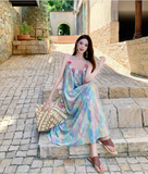 Vintage Floral Spaghetti Strap Design Elegant Beach Holiday A-Line Sleeveless Summer Dress HZ1024