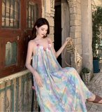 Vintage Floral Spaghetti Strap Design Elegant Beach Holiday A-Line Sleeveless Summer Dress HZ1024