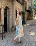 Vintage Floral Spaghetti Strap Design Elegant Beach Holiday A-Line Sleeveless Summer Dress HZ1024