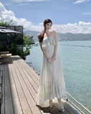 Vintage Ivory Strapless Ruffled Hem Design Elegant Beach Holiday A-Line Sleeveless Summer Dress HZ1024