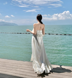 Vintage Ivory Strapless Ruffled Hem Design Elegant Beach Holiday A-Line Sleeveless Summer Dress HZ1024