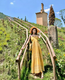 Vintage Yellow Bohemian Style Design Elegant Beach Holiday A-Line Sleeveless Halter Dress Summer Dress Party Dress HZ1024