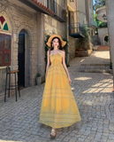 Vintage Yellow Bohemian Style Design Elegant Beach Holiday A-Line Sleeveless Halter Dress Summer Dress Party Dress HZ1024